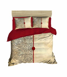 L'essentiel linge de maison Juego de Funda de Edredón Individual Rojo, Beige y Gris